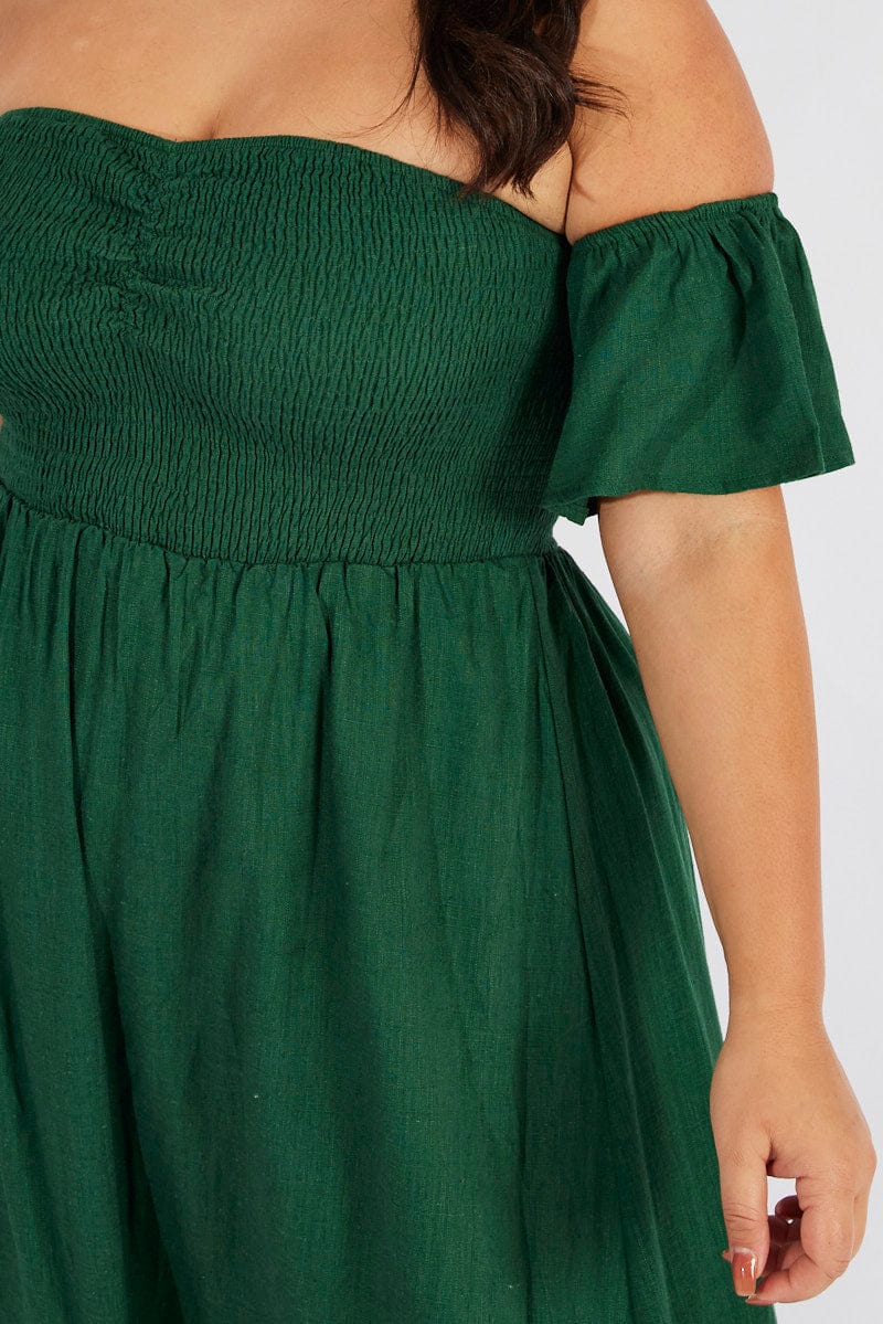 Green Off Shoulder Flutter Sleeve Midi Dress for YouandAll Fashion
