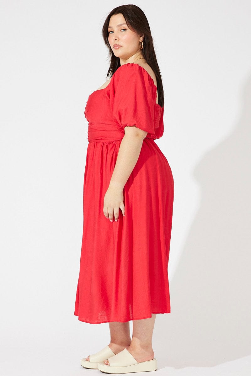 Red Ruched Waist Detail Midi Dress | You + All