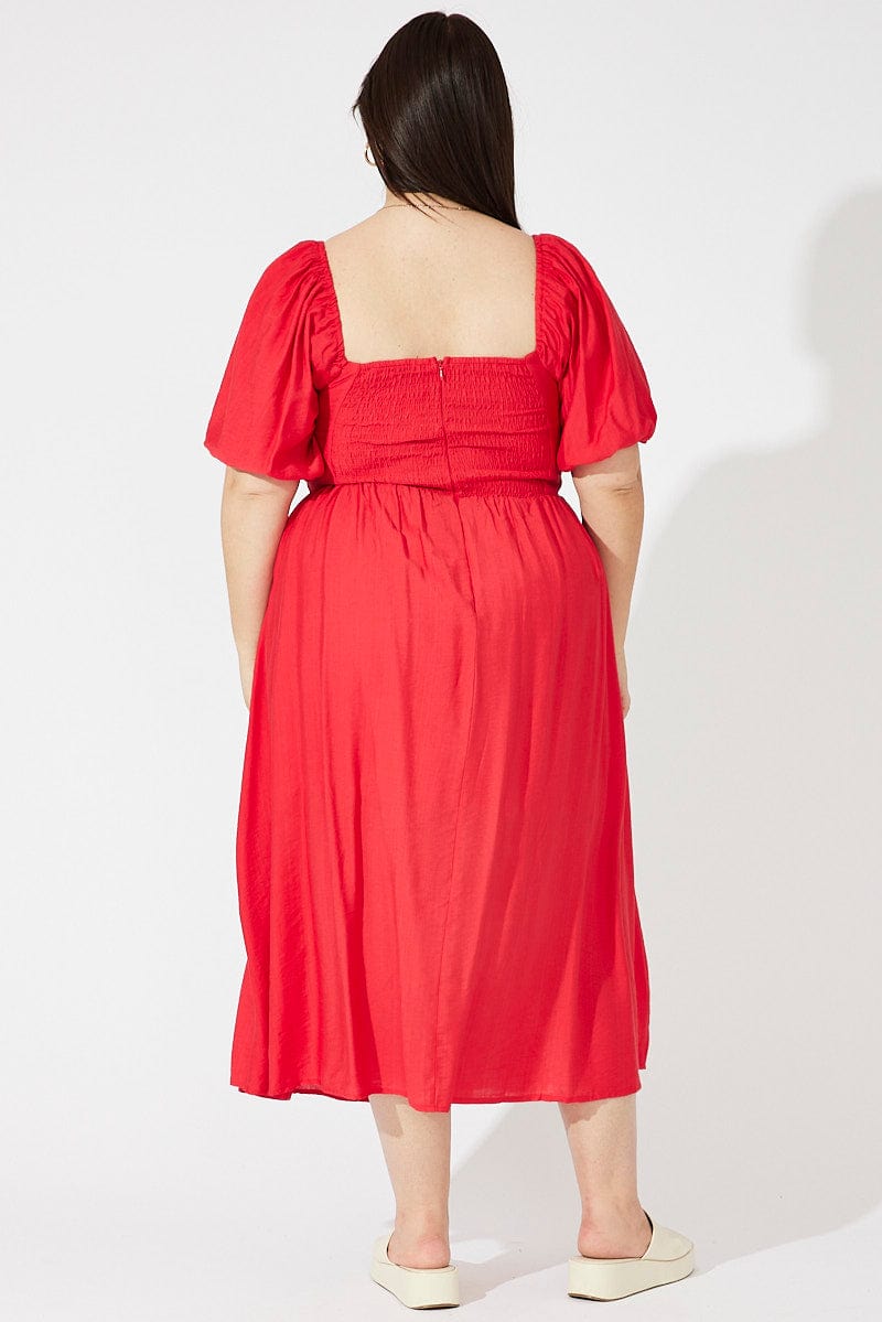 Red Ruched Waist Detail Midi Dress | You + All