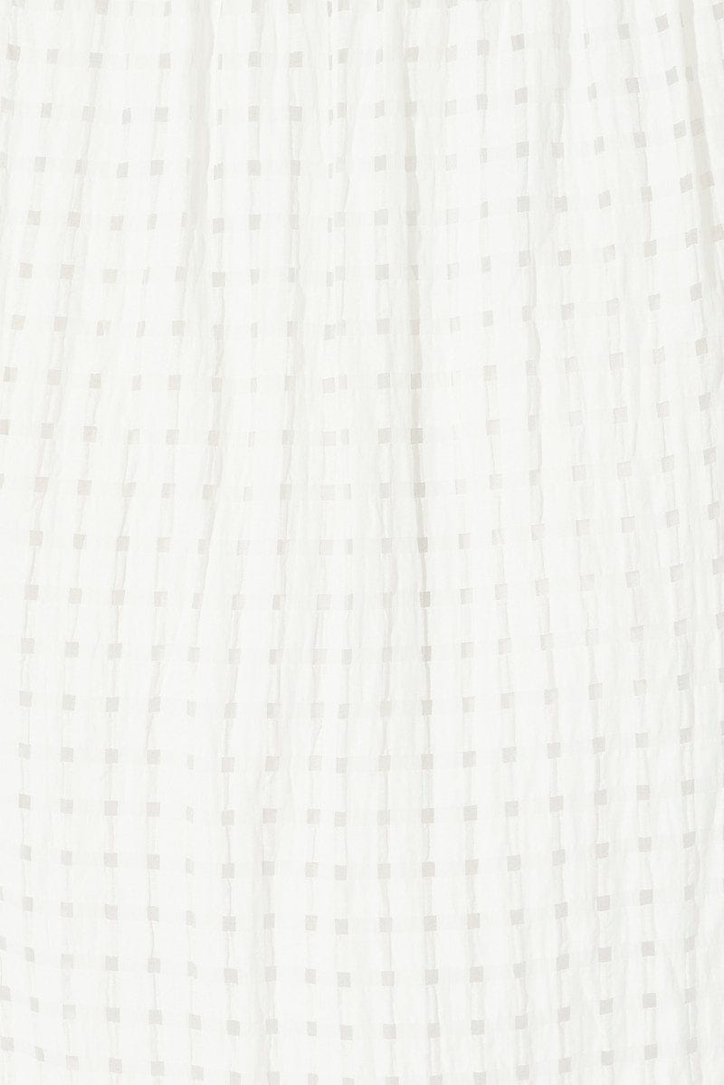 White Midi Dress Off Shoulder Self Check Split Front for YouandAll Fashion