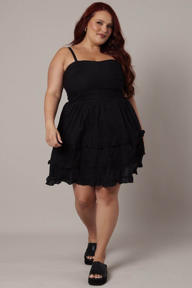 Black Frill Hem Strappy Mini Dress for YouandAll Fashion