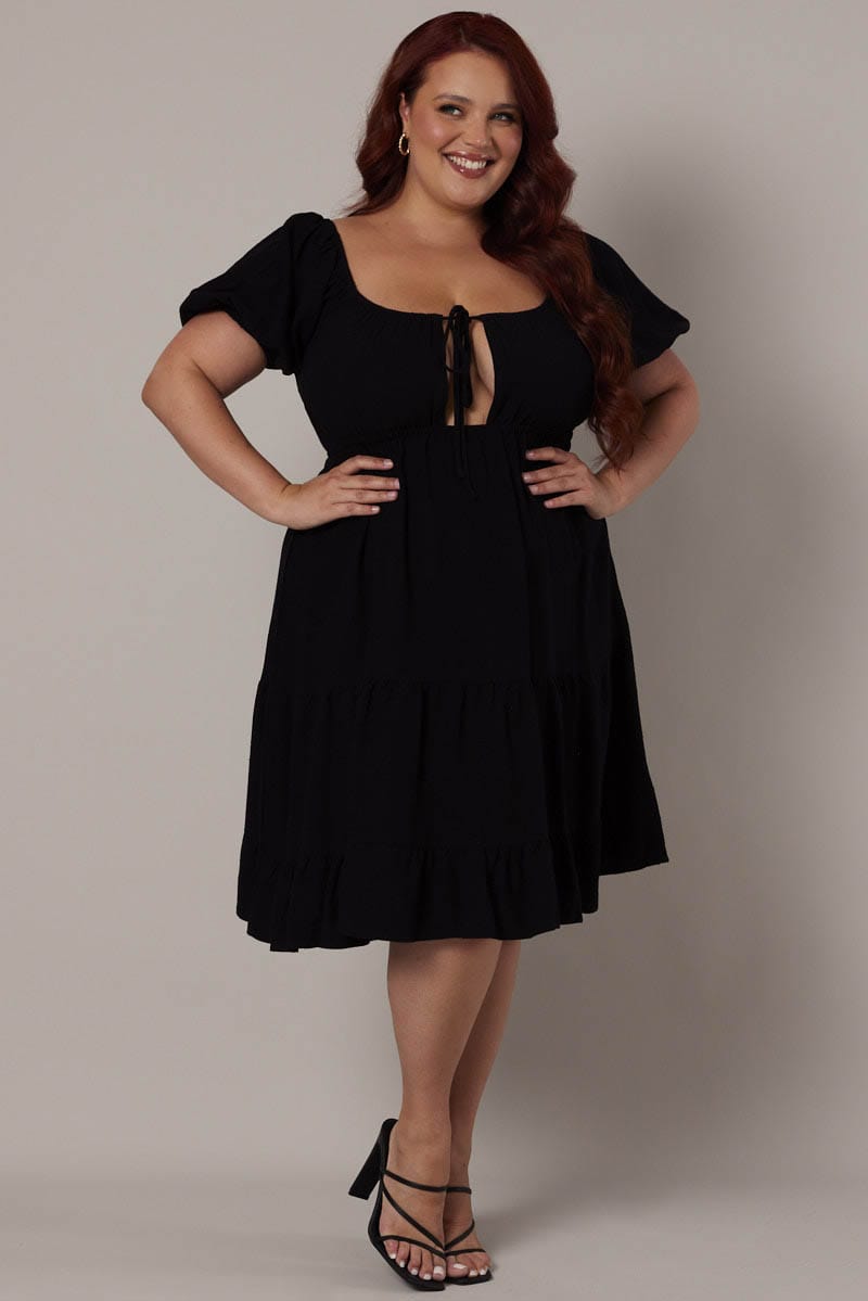 Black Mini Dress Linen Blend Puff Sleeve Sweetheart Neck | You & All Black Mini Dress Linen Blend Puff Sleeve Sweetheart Neck | You & All