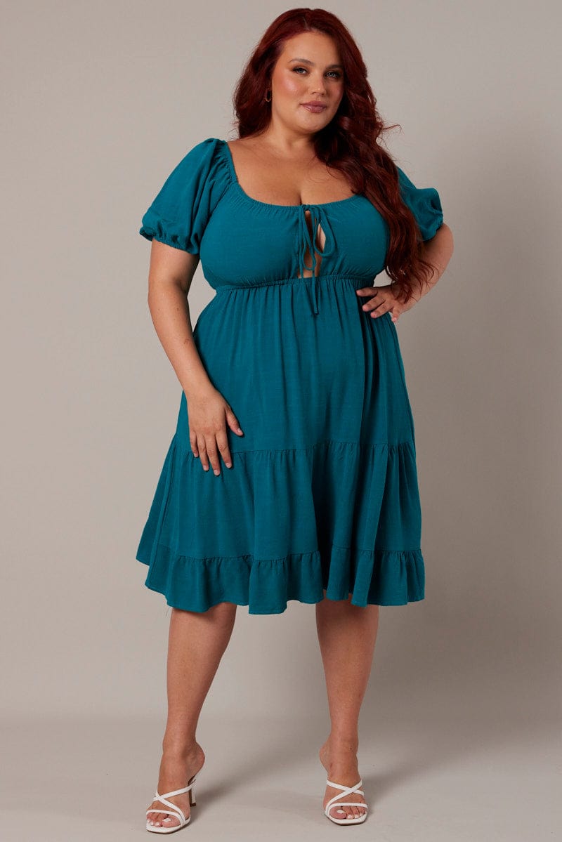 Green Mini Dress Linen Blend Puff Sleeve Sweetheart Neck | You & All Green Mini Dress Linen Blend Puff Sleeve Sweetheart Neck | You & All