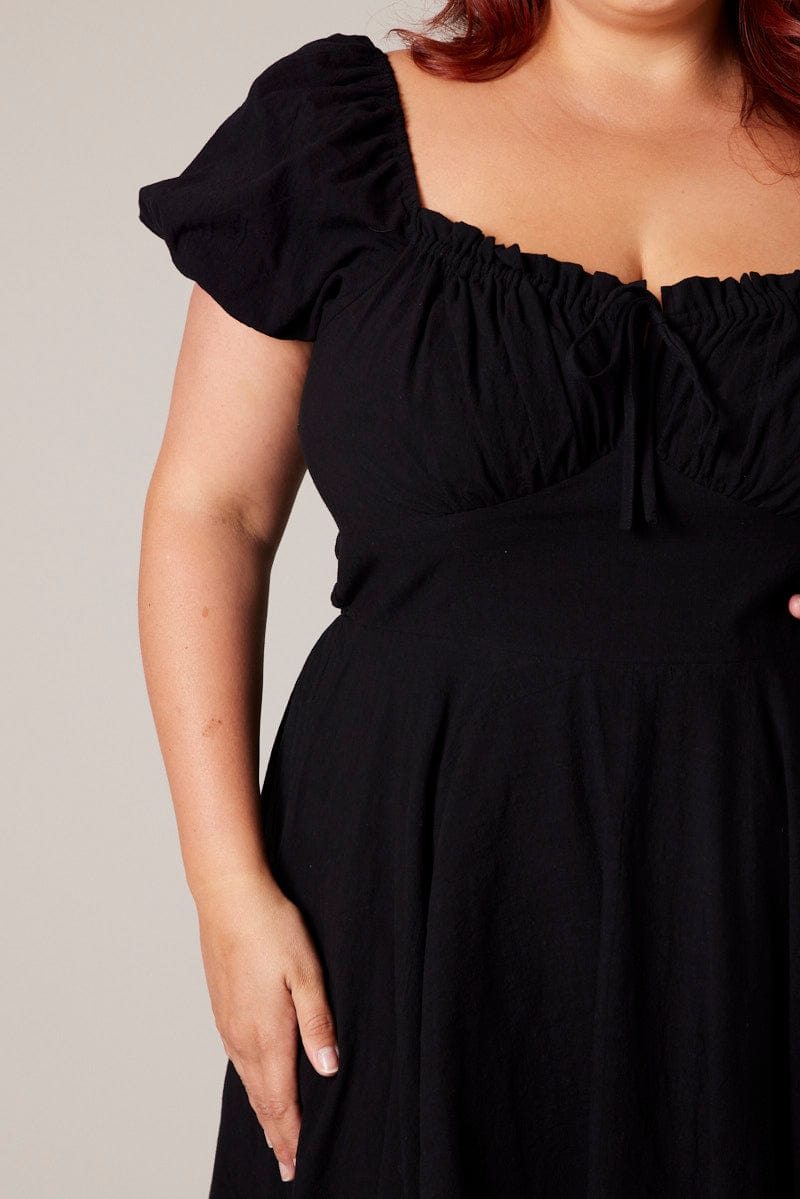 Black Corset Puff Sleeve Mini Dress for YouandAll Fashion