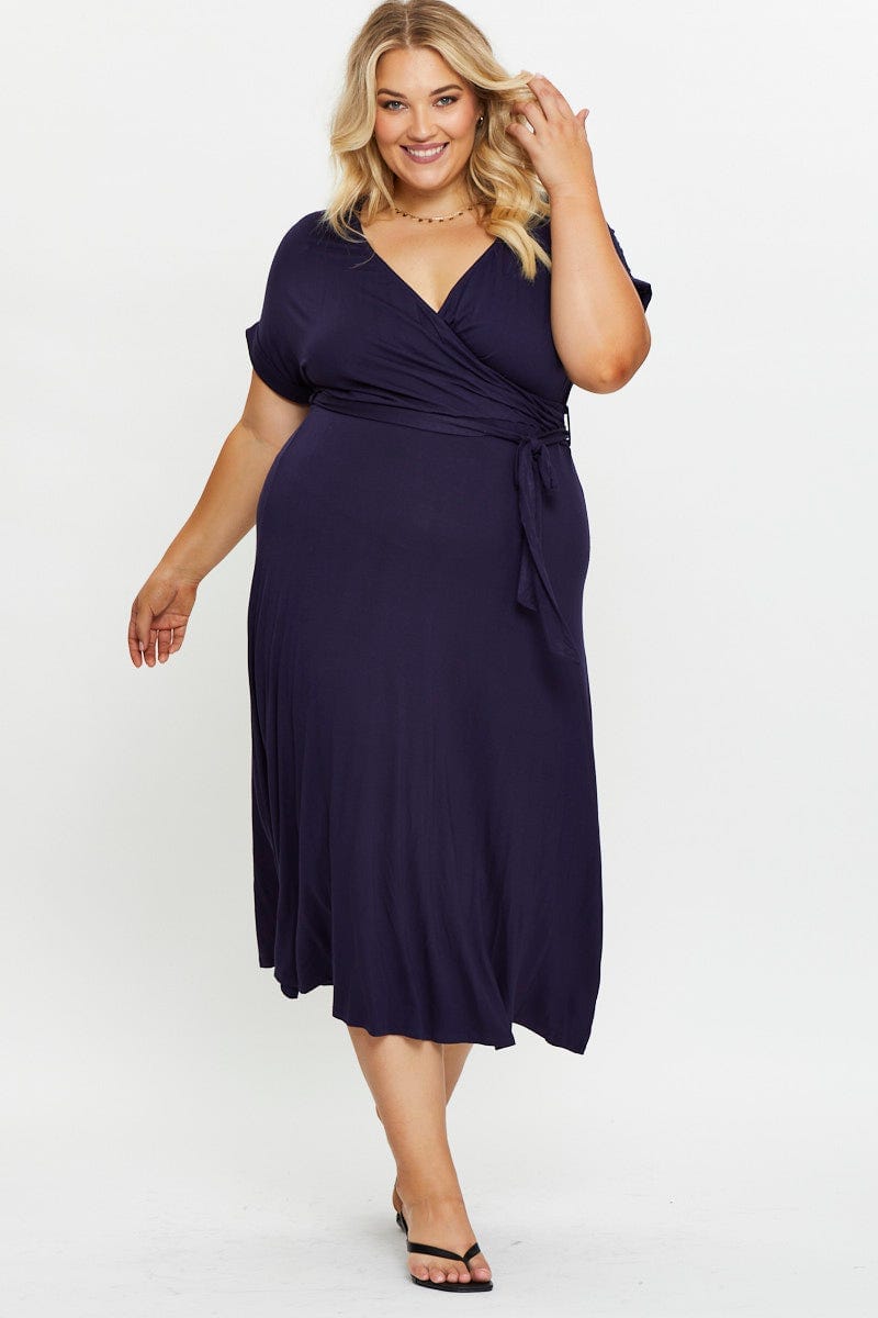 Navy Plus Wrap Maxi Dress For Women By You And All
