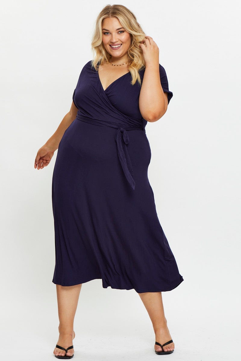 Navy Plus Wrap Maxi Dress For Women By You And All