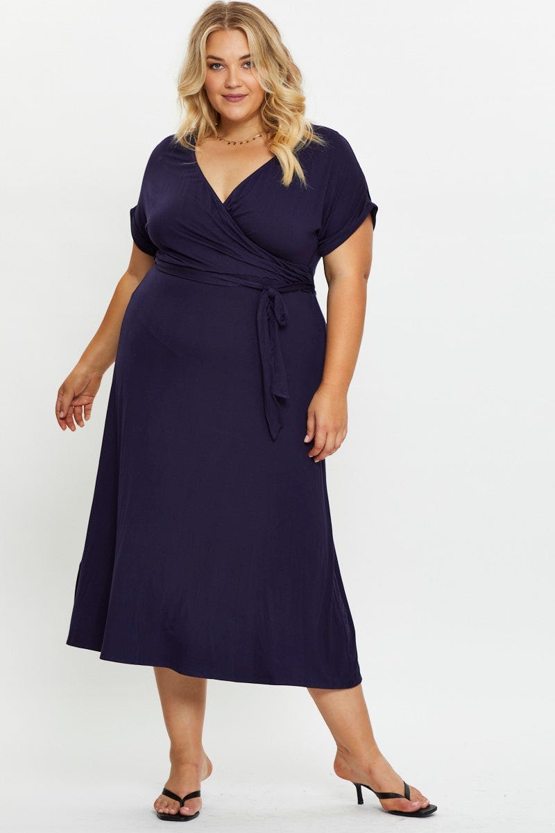 Navy Plus Wrap Maxi Dress For Women By You And All