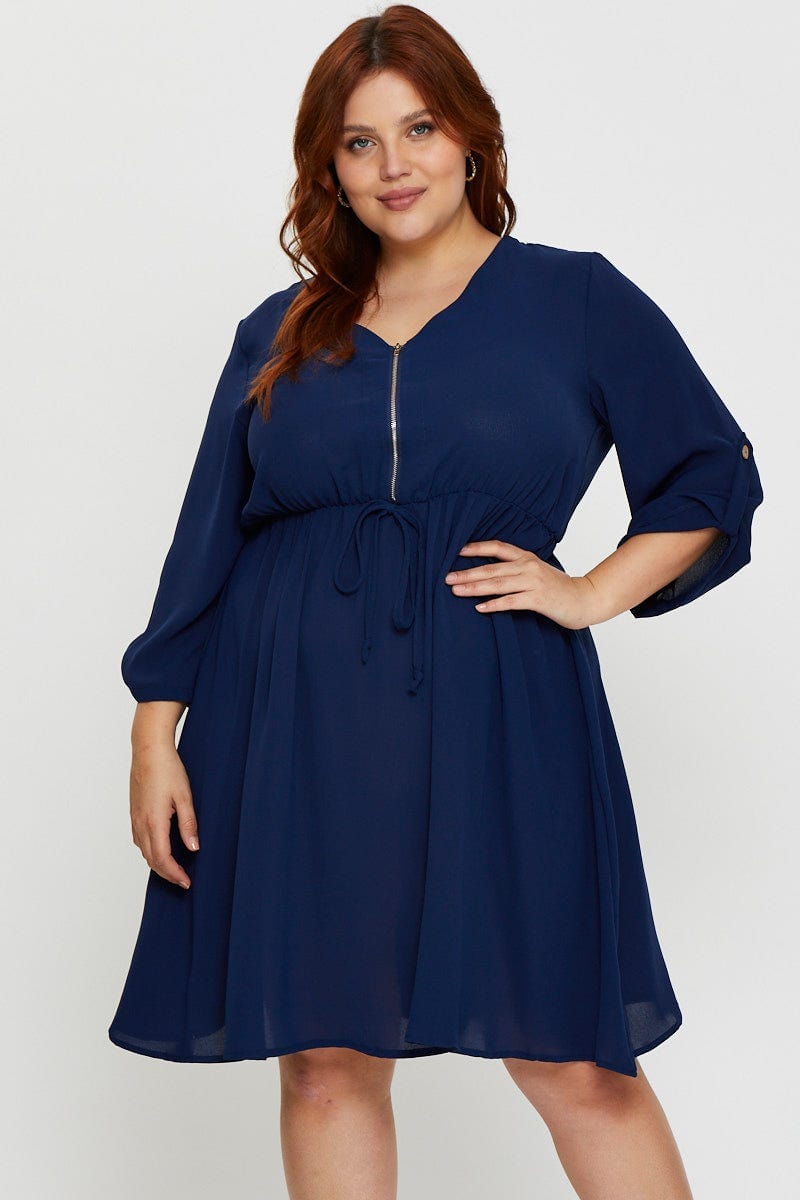 Navy Plus Shirt Skater Dress For Women By You And All