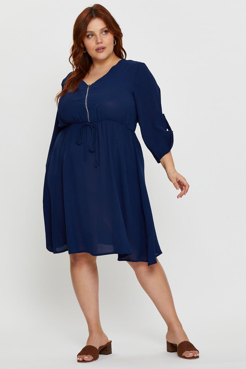Navy Plus Shirt Skater Dress For Women By You And All