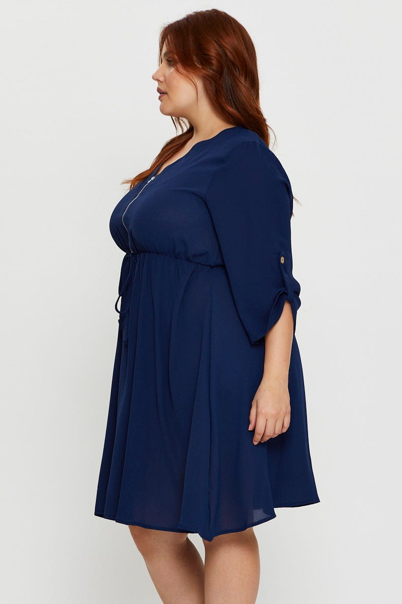 Navy Plus Shirt Skater Dress For Women By You And All
