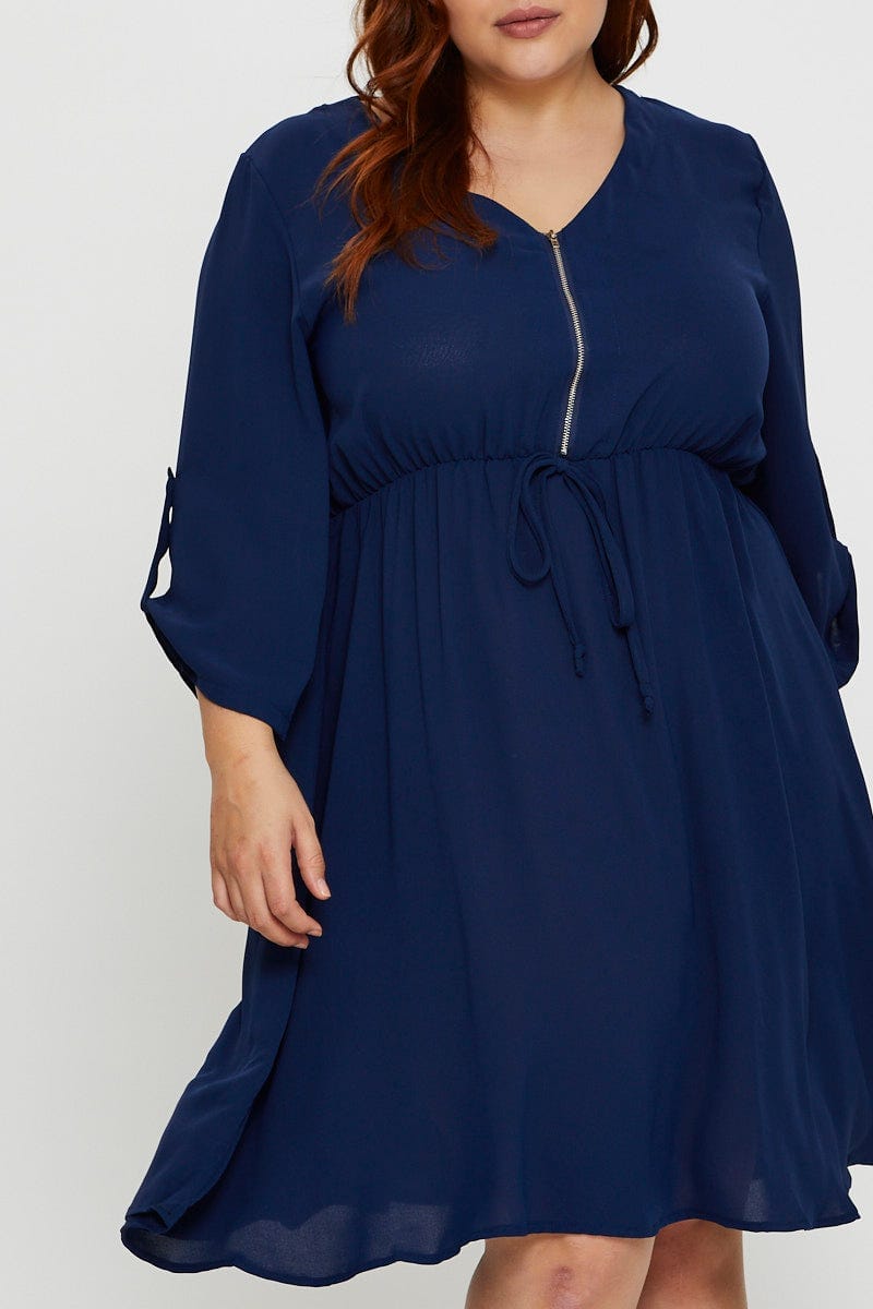 Navy Plus Shirt Skater Dress For Women By You And All