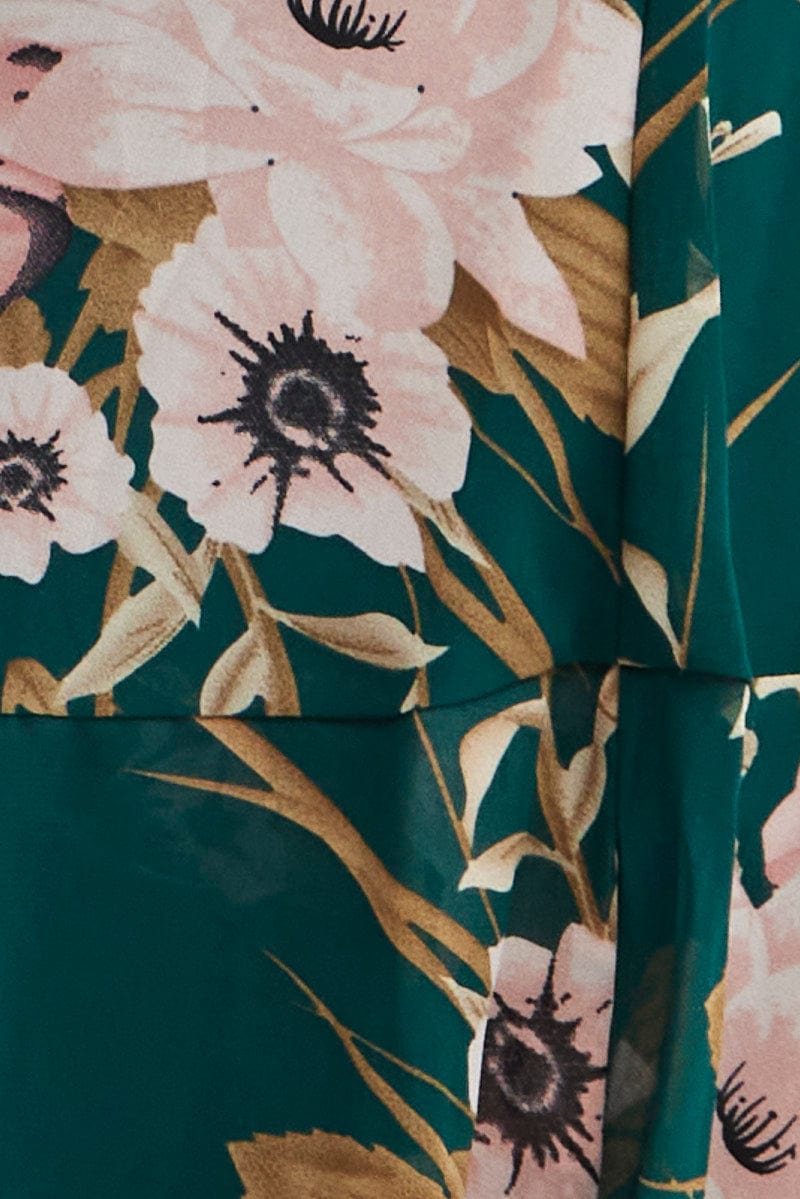 Green Floral Fit And Flare Dress Short Sleeve Wrap | You & All Green Floral Fit And Flare Dress Short Sleeve Wrap | You & All
