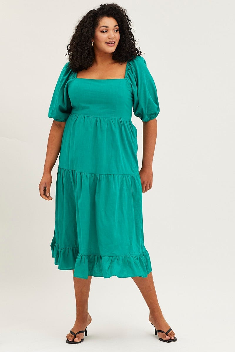 Plus Size Green Maxi Dress Square Neck Short Sleeve Tie | You + All ...