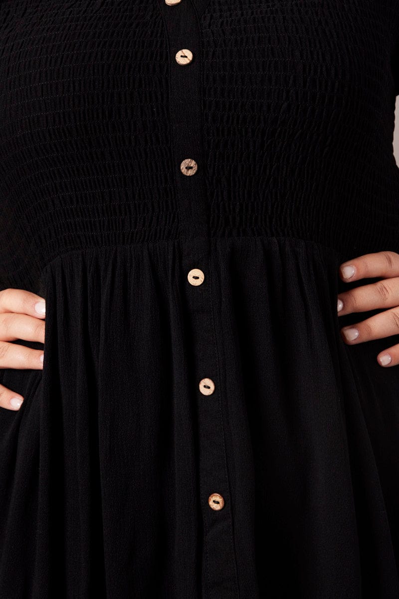 Black Shirred Mini Shirtdress for YouandAll Fashion