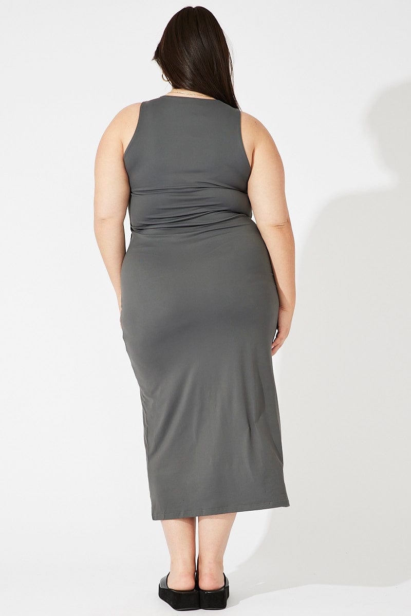 Grey Supersoft Maxidress Round Neck Sleeveless for YouandAll Fashion