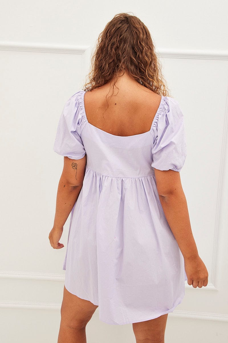 Purple Mini Dress Sweetheart Neck Puff Sleeve Party for YouandAll Fashion