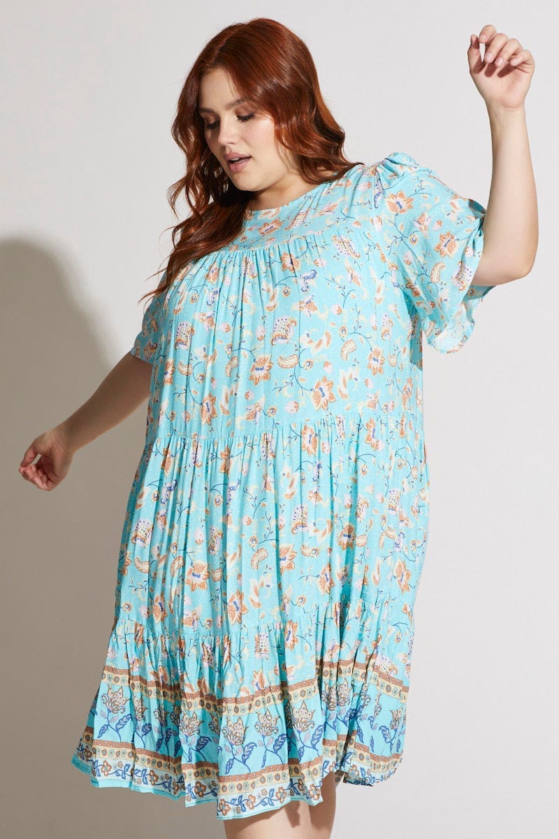 Boho Prt Smock Dress Round Neck Short Sleeve For Women By You And All