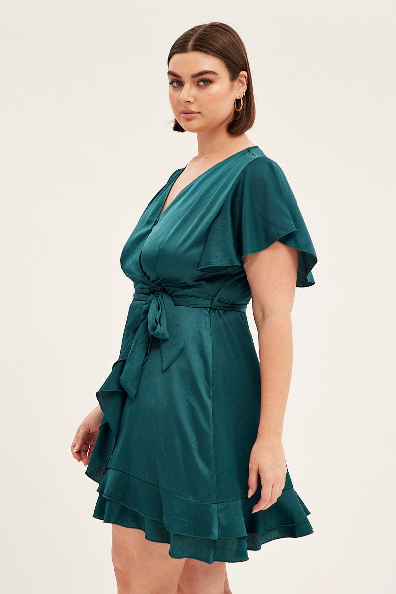 Green wrap 2025 dress short