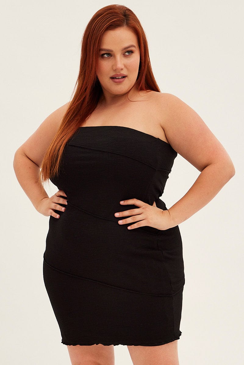 Black Bodycon Dress Strapless Rib Jersey