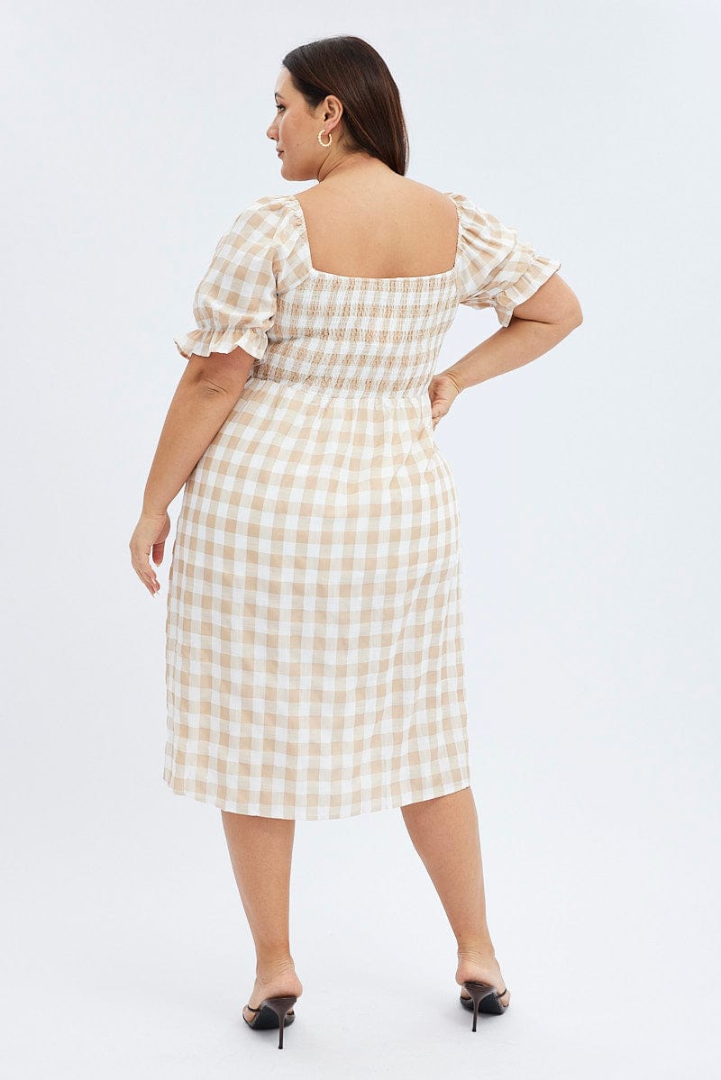 Nude Check Midi Dress Split Front Large Gingham Check for YouandAll Fashion