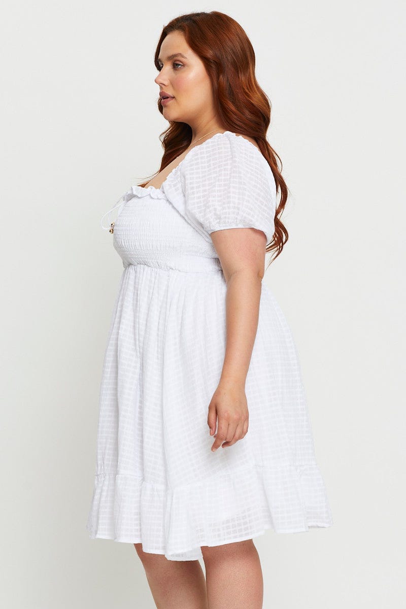 White Plus Textured Shirred Skater Dress For Women By You And All
