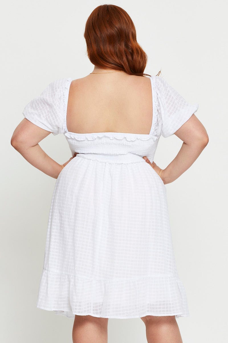 White Plus Textured Shirred Skater Dress For Women By You And All