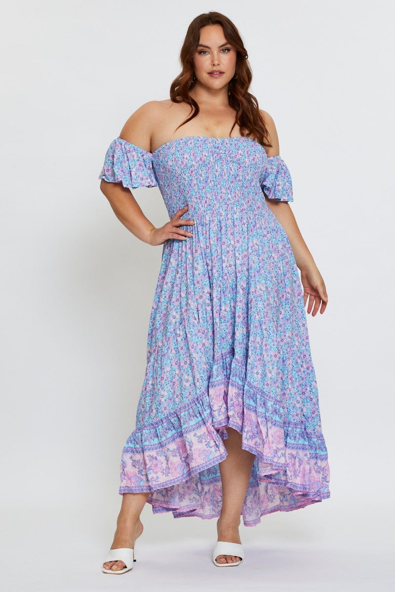Boho Prt Plus Boho Print Button Front Maxi Dress For Women By You And All