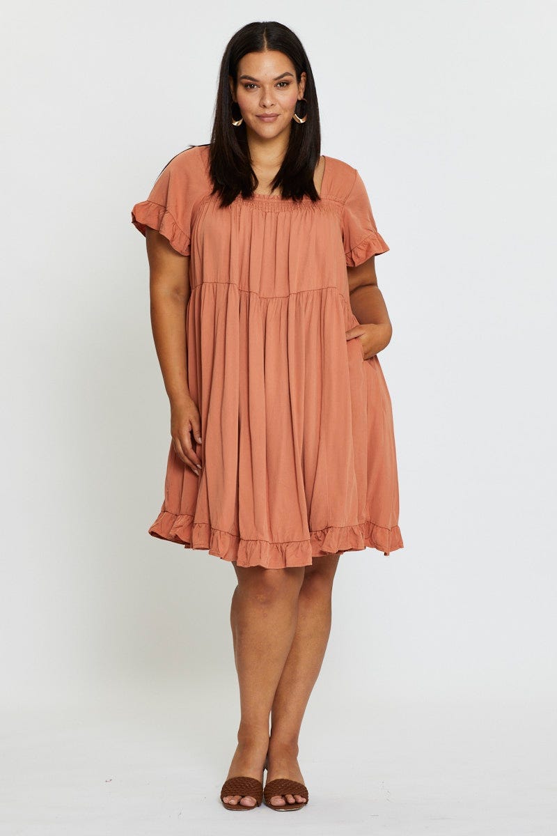 Plus Size Orange Smock Dress Square Neck Short Sleeve Ruffle | You + All | Shop Online | You & All Plus Size Orange Smock Dress Square Neck Short Sleeve Ruffle | You + All | Shop Online | You & All