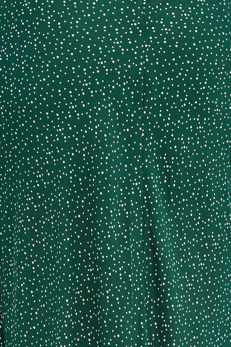 Green Polka Dot Midi Dress Sleeveless Ruched Bust for YouandAll Fashion