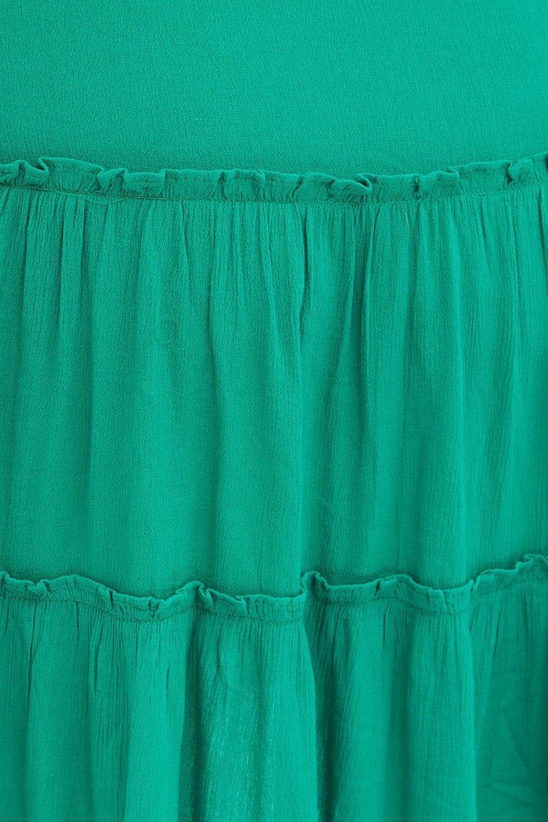 Green Mini Dress Short Sleeve Button Front Crinkle Rayon