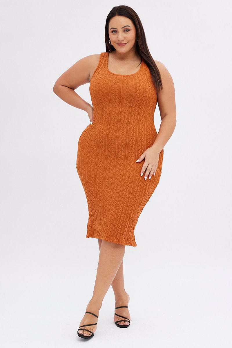 Orange Midi Dress Cable Look Knit for YouandAll Fashion