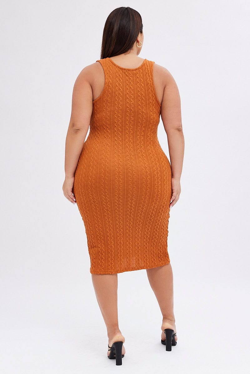 Orange Midi Dress Cable Look Knit for YouandAll Fashion