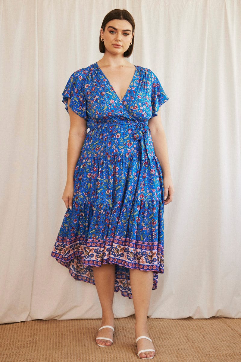 Kitsin Women's Short Sleeve Wrap Dress Summer V Neck High Waist