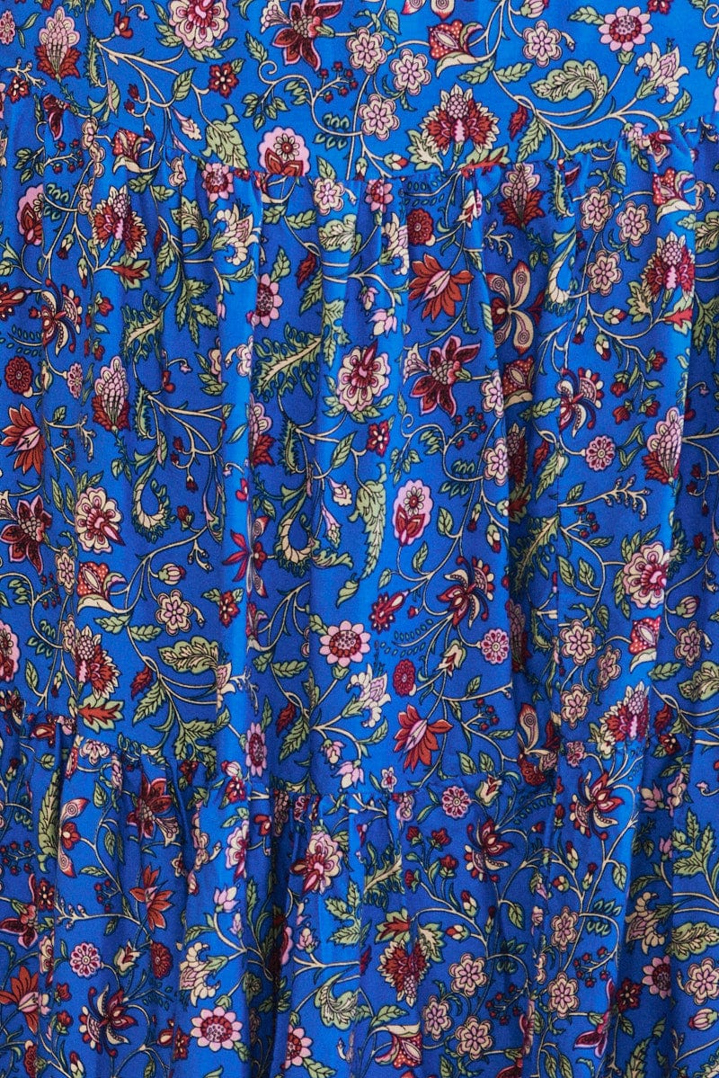 Blue Boho Midi Dress Short Sleeve Wrap Front for YouandAll Fashion