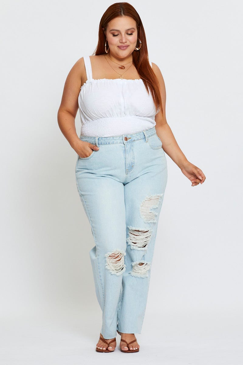 Blue Denim Jean Mid Rise Distressed Boyfriend For Women By You And All