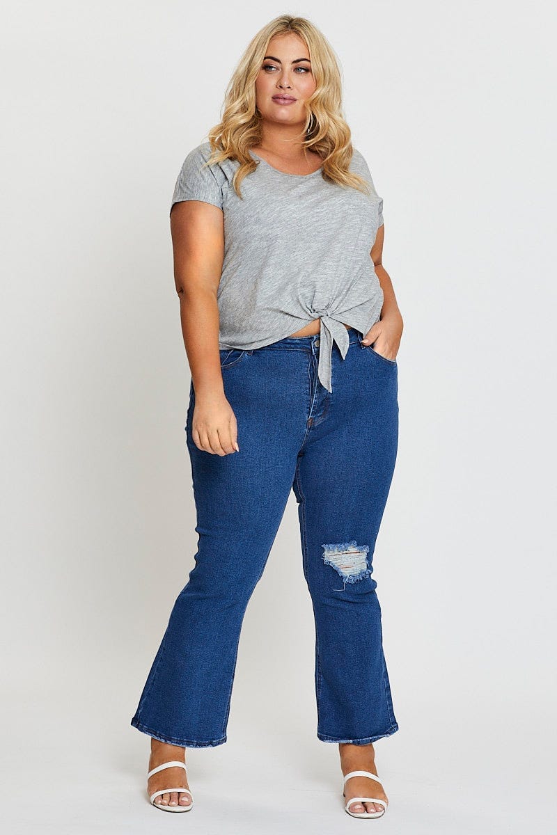 Mid Blue High Waist Flare Denim Jeans For Women By You And All
