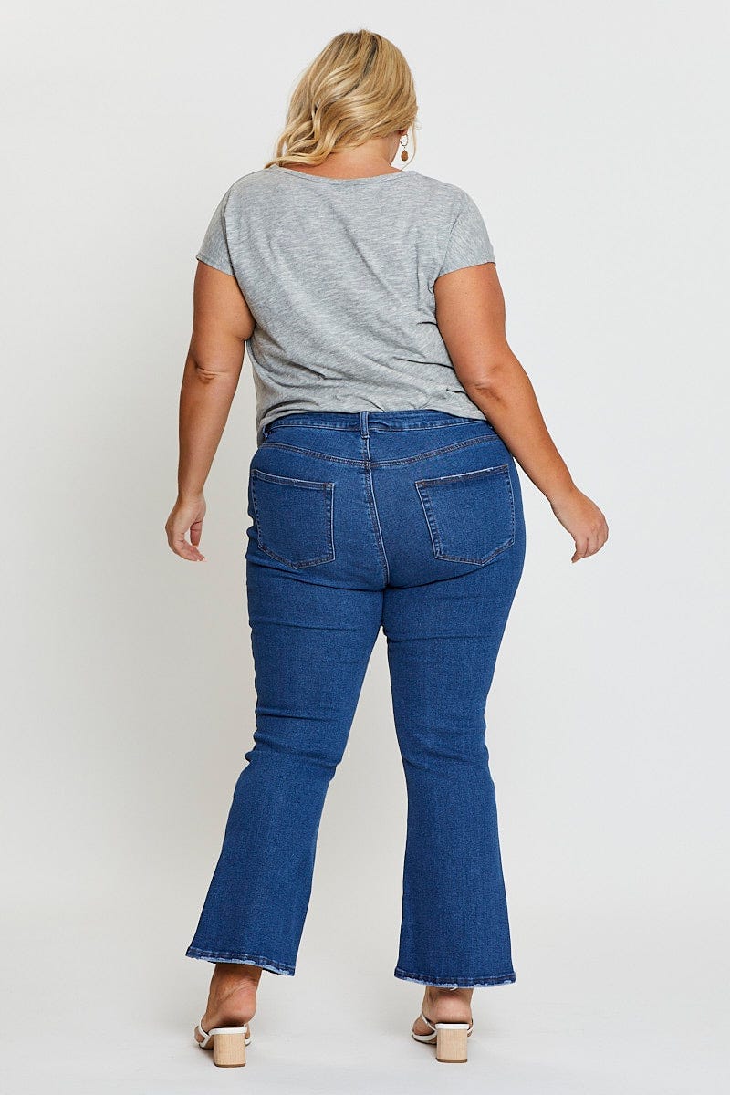 Mid Blue High Waist Flare Denim Jeans For Women By You And All