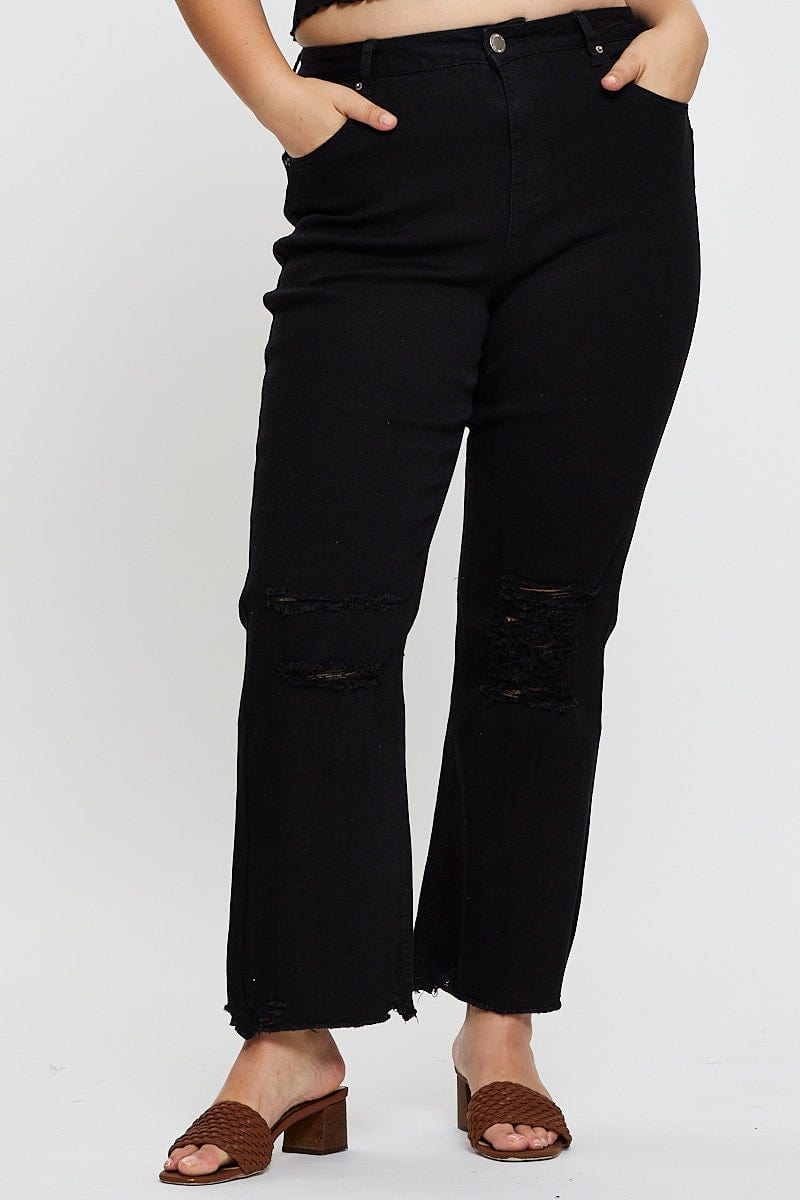 Black Denim Jean High Rise Distressed Straight Leg For Women By You And All