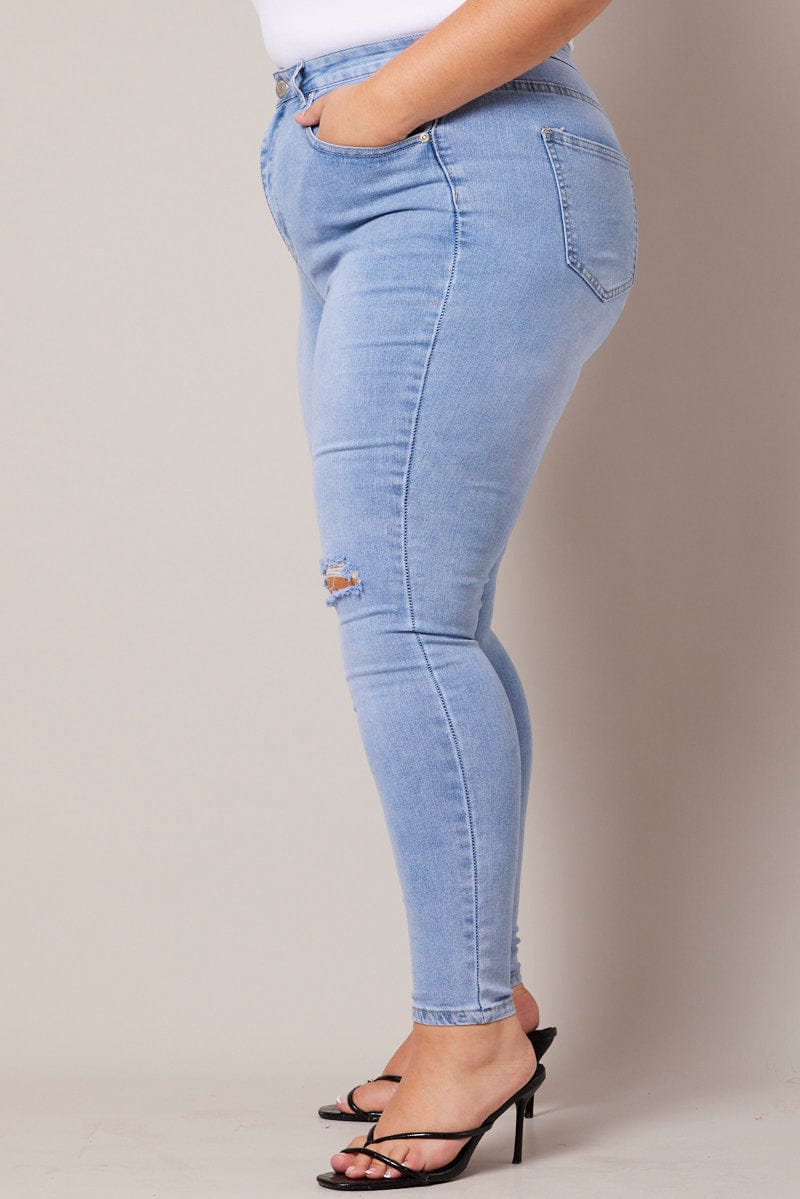 Denim Skinny Jeans High Rise Knee Slit for YouandAll Fashion