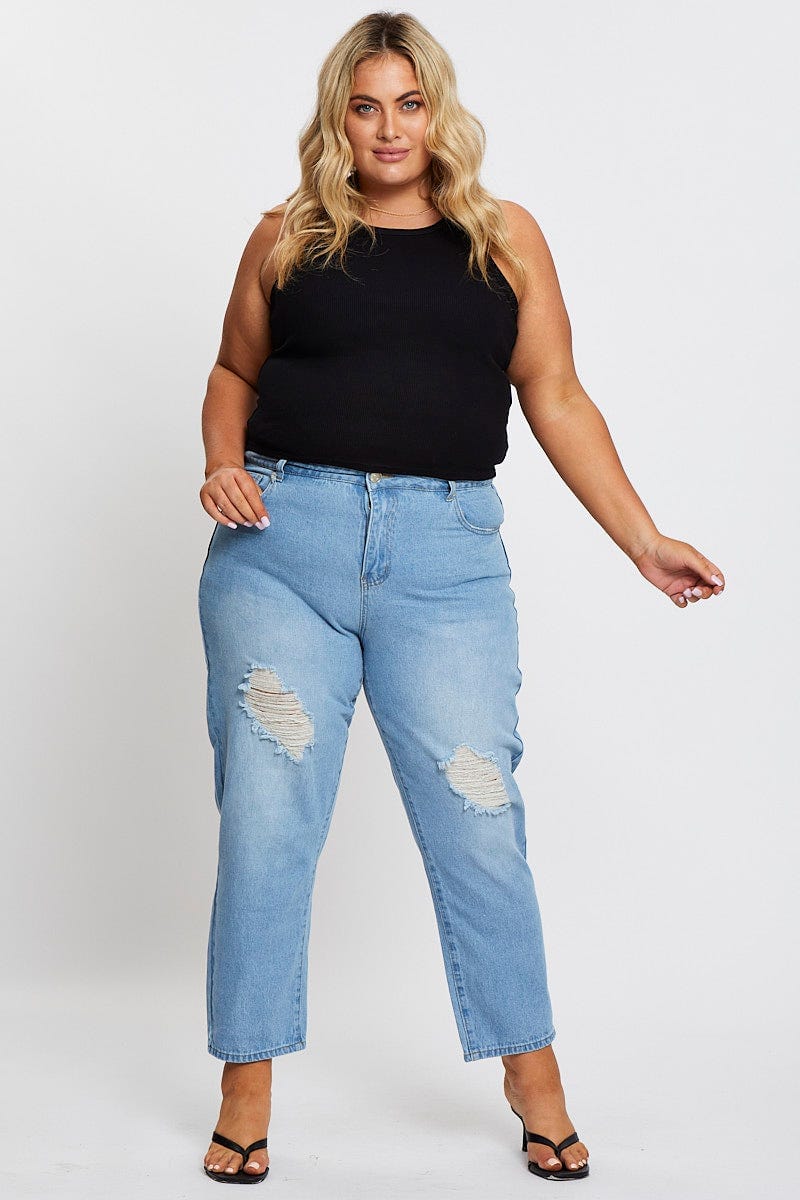 Blue High Rise Straight Denim Jeans For Women By You And All
