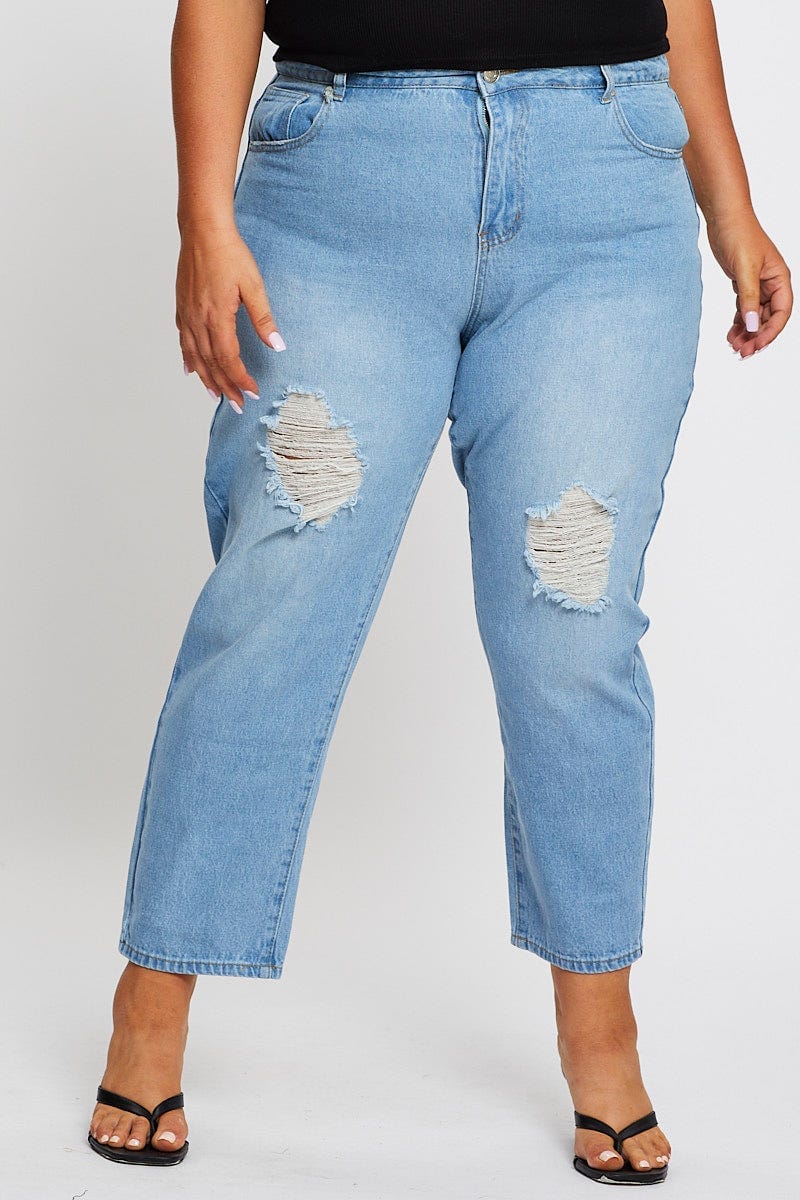 Blue High Rise Straight Denim Jeans For Women By You And All