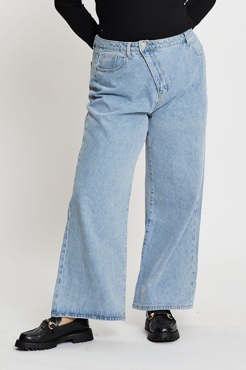 Blue High Rise Asymmetric Straight Denim Jeans For Women By You And All