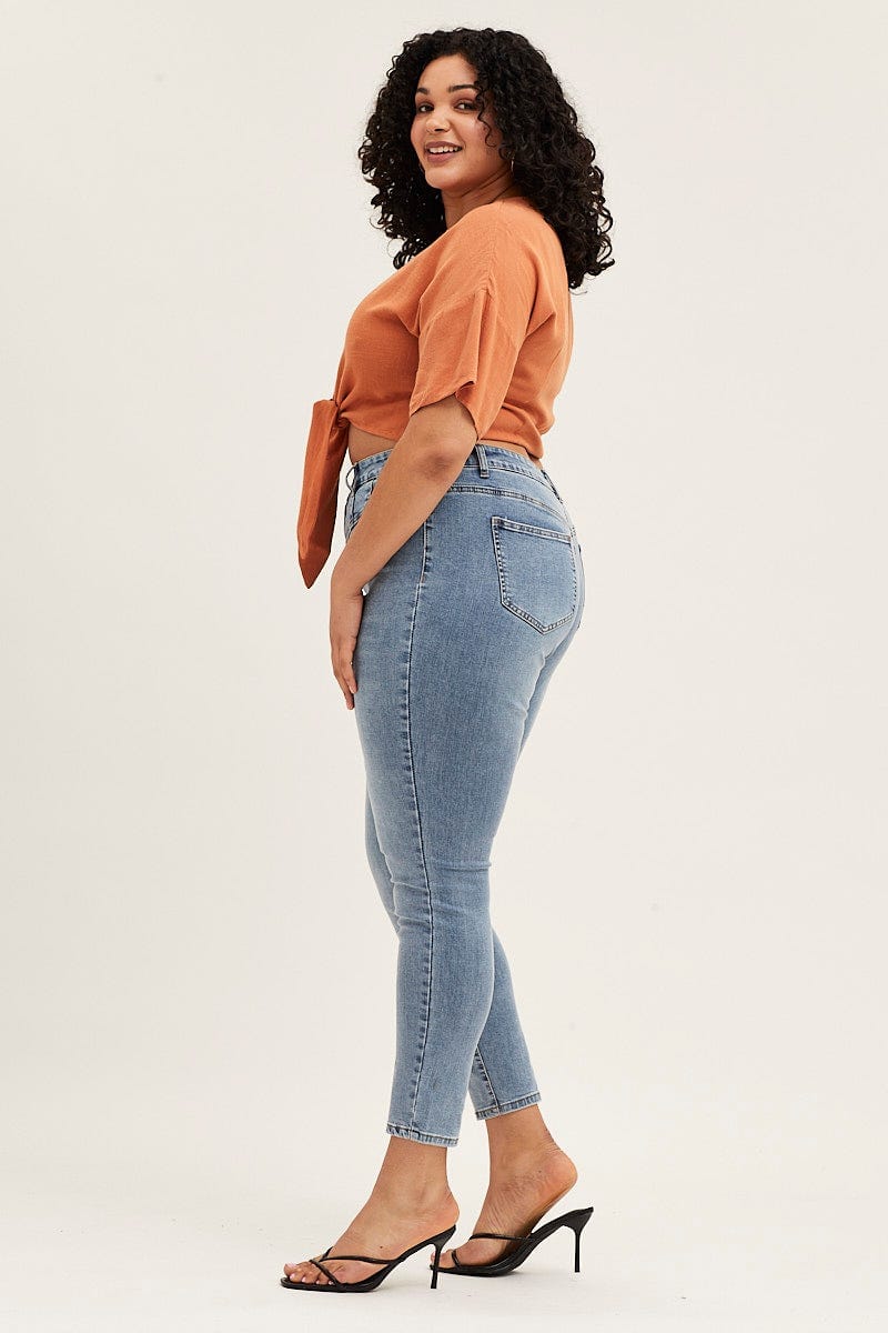 Plus Size Steel Blue High Rise Acid Wash Skinny Denim Jeans You