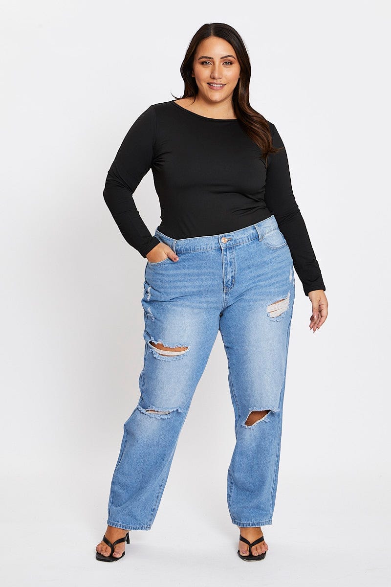 Blue High Rise Boyfriend Denim Jeans For Women By You And All