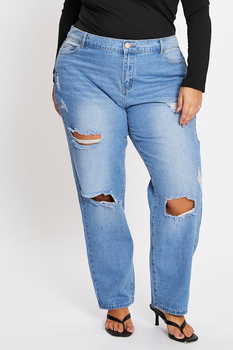 Blue High Rise Boyfriend Denim Jeans For Women By You And All