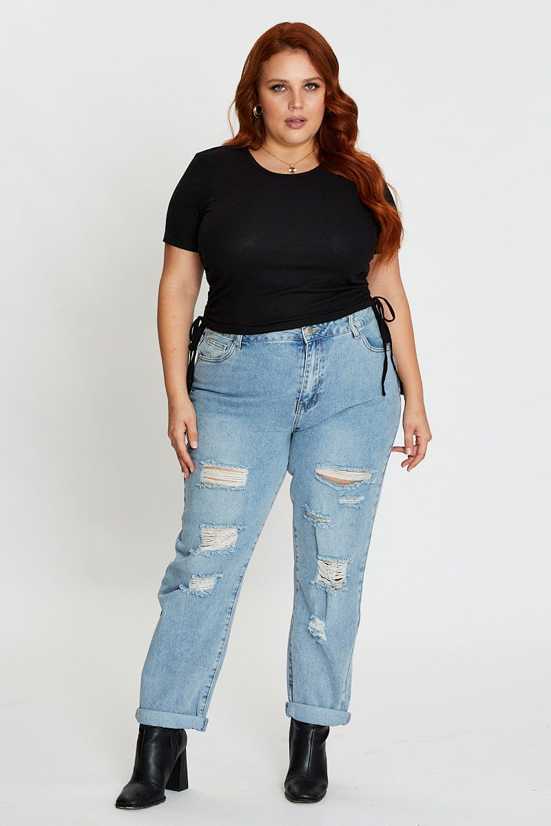 Blue Mid Rise Boyfriend Denim Jeans For Women By You And All