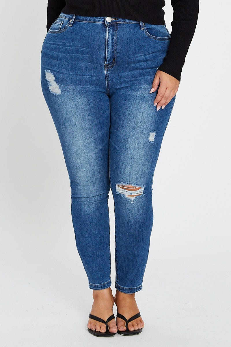 Denim Denim Jean Mid Rise Slash Knee Skinny For Women By You And All