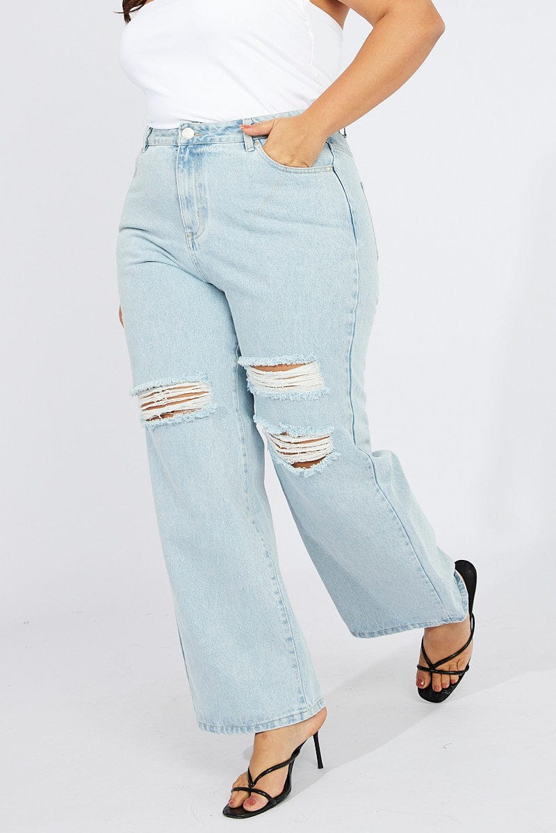 Denim Wide Leg Jeans High Rise Distressed for YouandAll Fashion