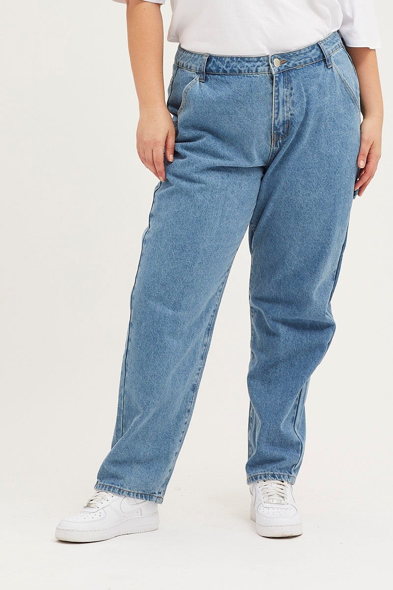 Blue High Rise Carpenter Denim Jeans For Women By You And All