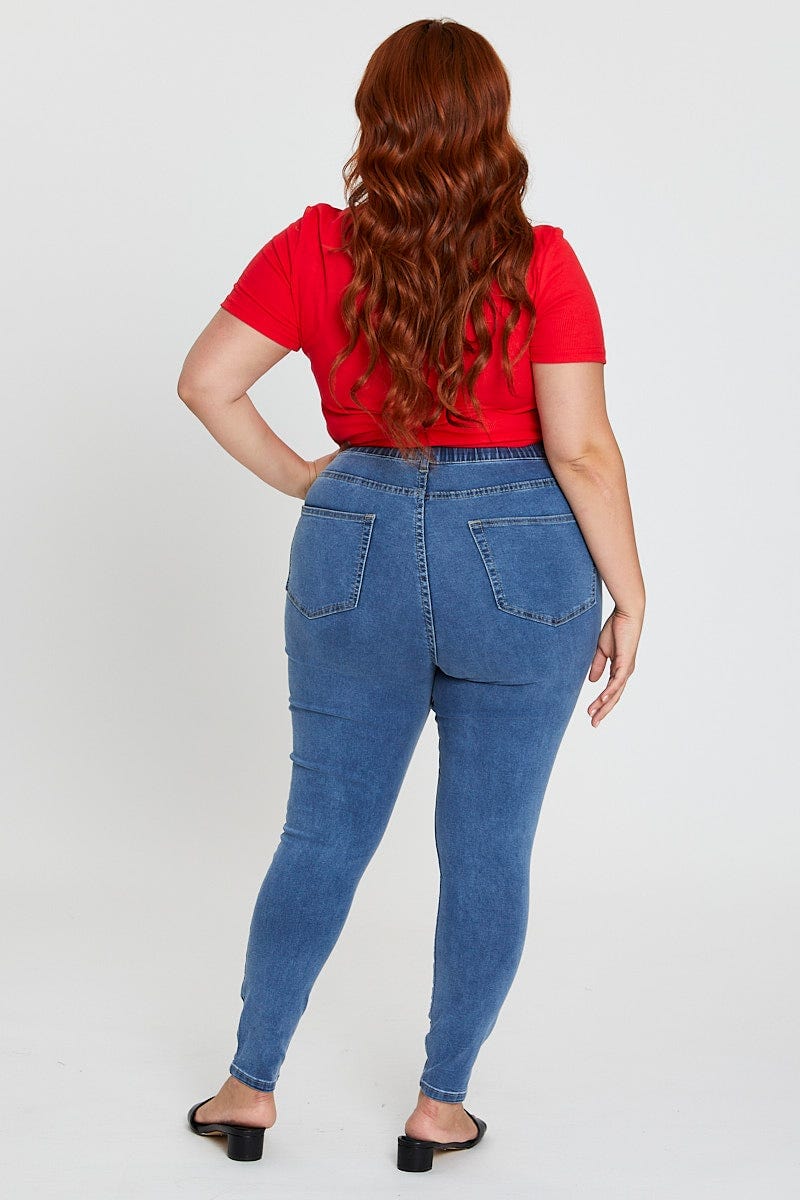 Plus Size Blue Knee Jeggings High Rise Slash You All Shop